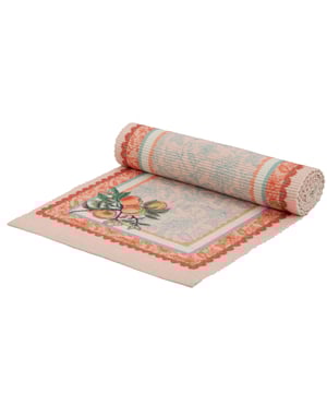 Transform your dining space with the Anemone Peaches Indoor/Outdoor Table Runner. This exquisite piece combines the intricate elegance of 17th-century Jacobean patterns with a fresh, vibrant flair, offering a unique twist to your decor. Its digitally printed design, featuring delicate floral motifs and juicy fruit illustrations, unfolds into a sophisticated statement, perfect for impressing your guests. Crafted for versatility, it's weatherproof and machine washable, seamlessly transitioning from indoor gatherings to alfresco dining. Lightweight and foldable, it’s effortlessly portable, making it an ideal choice for those who value both style and practicality in their home essentials. Size: 180 cm x 35 cm