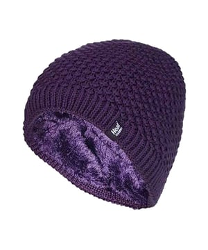 Finding a hat that combines innovative insulation technology with style is always difficult when shopping for items to keep you warm and cosy for the winter weather. These Heat Holders Nora styled heatweaver hats eradicate that problem, meaning you can look fabulously fashionable whilst keeping super warm. These ladies hats have a fleece plush insulating lining, called Heatweaver, that is even more effective at holding warm air than any regular lining. This lining is designed to be soft with a luxurious feel whilst holding warm air close to your skin, effectively keeping the cold air out. All of this is designed to ensure that you are toasty warm throughout the cold weather. The knit is different from previous Heat Holders, with a loosely knit look as opposed to the traditional cable knit look. These ladies Heat Holders Nora styled hats are available in 5 colours. They come in one size and they are machine washable. Light Grey and Rose: 54% Polyester, 46% Acrylic outer / 100% Polyester lining. Black. Purple, Cream: 100% Acrylic outer / 100% Polyester lining.