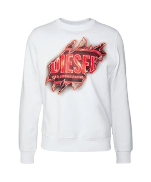 Dieselweisser Pullover mit Rundhalsausschnitt, normale Passform, fallt der Grosse entsprechend aus, 95 % Baumwolle, 5 % Elasthan, gerippte armel- und Taillenabschlusse, weisses Sweatshirt