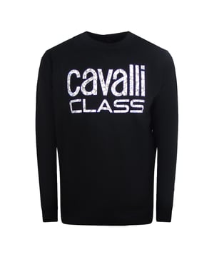 Lassen Sie sich von der Menge um diesen schwarzen Pullover mit Cavalli Class Print Logo beneiden. Zeigen Sie Ihre Liebe zu Stil und Mode mit dem auffalligen Logo. Heben Sie sich von der Masse ab mit diesem stilvollen Kleidungsstuck., Kragen, armelenden und Taille mit Gummizug, Cavalli Class Black Sweatshirt, 60 % Baumwolle 40 % Polyester, normale Passform, fallt gro�engetreu aus, Stilcode: SXT68I CF052 05051