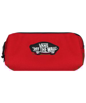 The Vans Off The Wall Logo Red Pencil Pouch is a stylish and practical accessory designed to keep your writing instruments and small essentials organized. This pencil pouch from Vans features the iconic "Off The Wall" logo, representing the brand's skateboarding heritage and lifestyle.

Key Features:

 Color:  The pencil pouch comes in a vibrant red color, adding a bold and eye-catching touch to your stationery collection.

 Off The Wall Logo:  The pouch prominently displays Vans' iconic "Off The Wall" logo, showcasing your love for the brand's skateboarding culture.

 Pencil Pouch Design:  The pouch is specifically designed to hold pencils, pens, erasers, and other stationery items, keeping them neatly organized in one place.

 Durable Material:  Made from high-quality materials, the pencil pouch is built to withstand the rigors of everyday use and keep your stationery safe.

 Secure Zipper Closure:  The pouch comes with a secure zipper closure, ensuring that your writing instruments and belongings stay in place.

 Compact and Portable:  The pouch is compact and easy to carry, making it a convenient addition to your backpack, purse, or tote bag.

 Versatile Use:  While designed as a pencil pouch, it can also serve as a storage pouch for small essentials like earphones, coins, or other small items.

 Fashionable Style:  With its red color and Vans' "Off The Wall" logo, this pencil pouch adds a touch of skater style to your stationery collection.

The Vans Off The Wall Logo Red Pencil Pouch is a cool and functional accessory for students, artists, or anyone who wants to keep their writing instruments and small essentials organized in style.