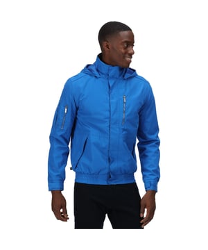 Waterproof and breathable peached fabric. Isotex stretch 5000. Durable water repellent finish. Taped seams. Polyester mesh lining with polyester taffeta lined sleeves. Internal security pocket. Lightweight concealed hood with adjusters. Ribbed inner collar. Part elasticated cuffs with adjusters. 1 zipped chest pocket. 1 zipped sleeve pocket. 2 zipped lower pockets. Elasticated hem.