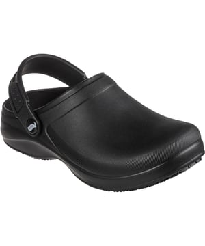 Slip on supportive comfort before starting on your prep work with the Skechers Work Arch Fit: Riverbound - Pasay SR clog. This slip-resistant clog features a sculpted flexible EVA upper with an Arch Fit footbed and a convertible heel sling strap.