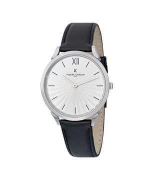 This Pierre Cardin Pigalle Plissée Analogue Watch for Unisex is the perfect timepiece to wear or to gift. It's Silver 40 mm Round case combined with the comfortable Black Leather watch band will ensure you enjoy this stunning timepiece without any compromise. Operated by a high quality Quartz movement and water resistant to 3 bars, your watch will keep ticking. This casual and modern watch is perfect for all kind of casual activities, indoor activities or daily use, it's also a great gift for family and friend. High quality 21 cm length and  18 mm width Black Leather strap with a Buckle Case diameter: 40 mm,case thickness: 6.55 mm, case colour: Silver and dial colour: White