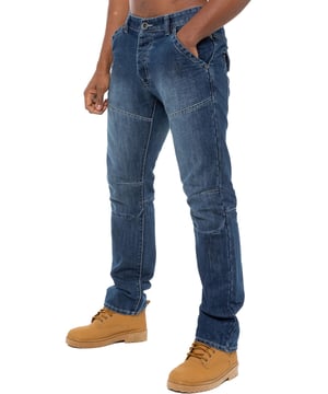 Turn up your style a notch with the latest midwash mens jeans. Enzo straight fit jeans in cotton blend blue denim feature a zip fly, double belt loops, seams at knee and thigh and back pockets with flaps. Straight leg jeans never go out of style and are perfect for relaxed weekends; tailored to sit just below the natural waist, they suit all figure types and with sizes up to 48, theres a pair of Enzo jeans to fit everyone. Also available in Blue, Grey and Black.