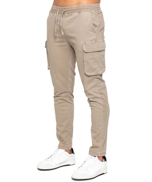 Enzo Mens Cargo Trousers. Regular Fit, Straight Leg, Enzyme Wash. 5 Pocket Design. 2 Side Pockets, 2 Cargo Pockets With Velcro Fastening. Single Back Welt Pocket. Elasticated Waistband With Adjustable Drawstring