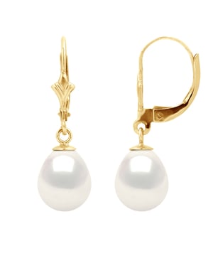 Ohrringe aus Gold 750 und echten Süßwasser-Zuchtperlen Birnenform 8-9 mm , 0,31 in - Natürliche weiße Farbe Pause System - Unser Schmuck ist in Frankreich hergestellt und wird in einer Geschenkbox mit einem Echtheitszertifikat und internationale Garantie geliefert werden