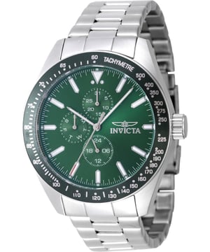 El Invicta 47594 tiene una caja de acero inoxidable de 45 millimetros con una esfera verde.
Esta modelo funciona con un movimiento de Cuarzo preciso.
Resistencia a la presión de aqua de 10 bares.
Este modelo es parte de la colección Invicta Aviator.

2 años de garantía Invicta.