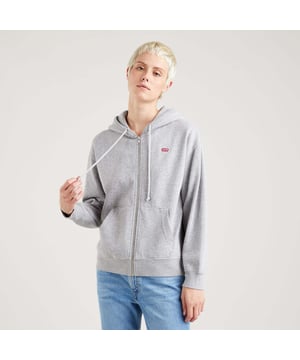 Dames Levis Standard Zip Hoodie in grijs heather.- Capuchon met trekkoord.- Volledige ritssluiting.- Kangoeroezak vooraan.- Geribde manchetten en zoom.- Met logo op borst.- Brushback fleece.- Stretchvrij.- Regular fit.- 60% Katoen 40% Polyester.- Ref: A07770003