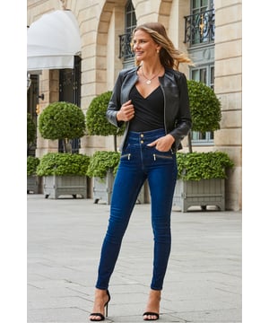 Jeans don't get more flatteringCut to contour your waistBiker-style zip details for added edgeSoft, stretchy and sculpting denimClassic skinny fitThey're made for your nice topsInside leg to fit: Short 29" | Regular 31" | Long 33"
