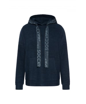 Deze fleece gebreide hoodie voor dames is de perfecte metgezel voor koelere dagen. Het is gemaakt van knuffelig zacht materiaal dat prettig aanvoelt op de huid en je een goed gevoel geeft. Terwijl de trui recht is gezoomd, zijn de mouwen afgewerkt met manchetten. De overgesneden schouders geven de trui een casual uitstraling. In de kangoeroezak kun je kleine spullen opbergen of je handen warmen. De brede, tonale labeltape op de rand van de capuchon zorgt voor een modieus accent en rondt het ontwerp van de hoodie af.