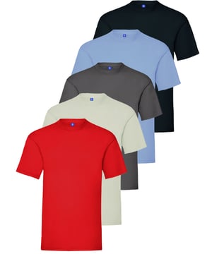 Introducing the Kruze By Enzo Mens Cotton Crew Neck Regular Fit T-Shirt. Crafted with the finest quality cotton for superior comfort and breathability, this shirt boasts a classic crew neck design, offering a versatile look that effortlessly transitions from casual outings to laid-back weekends. The Regular Fit silhouette ensures flattering wear for all body types, making it perfect for any occasion. Pack of 5 includes Sky Blue, Charcoal, Red, Navy, Grey