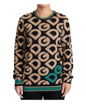 Helemaal nieuw met labels  
Gemaakt van 100% wol  
Bedrukt logo patroon in beige en groen  
Elastische ronde hals, onderzoom en manchetten  
Pullover trui  
Gemaakt in Italië  
Exclusief en hoge ambacht  
Materiaal: 98% Virgin Wool, 2% Nylon