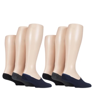 If you want your socks to go unnoticed, then these Gentle Grip Invisible Socks are a must for you. Whether, you're wearing trainers, brogues or even smart shoes, these socks will be entirely hidden. A comfortable feature of these socks includes a silicone grip around the heel to keep the sock firmly in place. Let your feet breathe in these soft-touch invisible socks. 6 pairs. These socks are available in sizes 6-11 UK in colours. 72% Cotton, 23% Polyester, 5% Elastane.