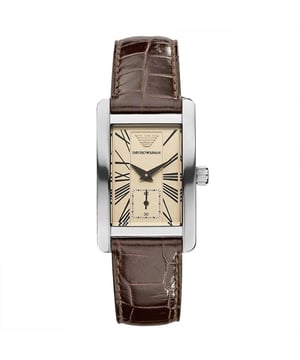 Emporio Armani AR0155 - Reloj para mujer cuarzo acero inoxidable&bull; material: acero inoxidable&bull; cristal: min&egrave;ral&bull; pulsera: cuero&bull; correa: gris&bull; resistencia al agua: 50 m (5 ATM)&bull; tama&ntilde;o de la caja: 25 mm