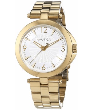 Nautica NAD14001L - Reloj para mujer cuarzo acero inoxidable• material: acero inoxidable• cristal: minèral• pulsera: acero inoxidable• correa: dorado• resistencia al agua: 50 m (5 ATM)• tamaño de la caja: 35 mm