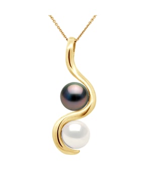 PIENDE TU Y ME - Pearl Tahiti de cultivo real - Calidad A + - y Cultured Pearl Freshwater - Colori Natural White - Calidad AAAA + - Rondas 8-9 mm - Este colgante se entregará con cadena de oro chapada disponible - Amarillo de oro 375 milésimas - Garantía 2 años, entregado en un caso con un certificado de autenticidad y una garantía internacional, todas nuestras joyas se hacen en Francia.
