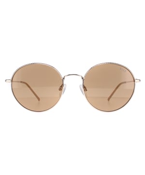 Elle Round Womens Gold Brown 14908  Sunglasses are a stylish round design that effortlessly combines elegance with a touch of edginess. The frame is expertly crafted from high-quality metal, ensuring durability and a comfortable fit that lasts all day. The Elle logo features on the slender temples for brand recognition.