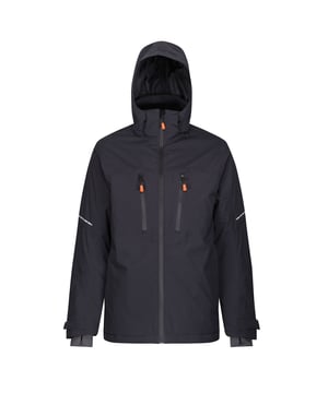 Material: 100% Polyester. Fabric: Stretch. Lining: Thermo-Reflect. Design: Plain. Fabric Technology: Breathable, Isotex, Thermo-Guard, Waterproof. Reflective Detail, Shockcord Hem, Taped seam. Cuff: Adjustable, Storm Cuff. Neckline: High-Neck. Sleeve-Type: Long-Sleeved. Hood Features: Adjustable, Concealed, Lined. Pockets: 1 RFID Blocking Pocket, 2 Chest Pockets, 2 Lower Pockets. Fastening: Full Zip. Conforms to Safety Standard: EN343:2003 A1:2007 Class 3:2.
