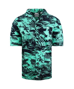 Timberland Stretch Reg Fit Short Sleeve Green Mens Floral Summer Shirt A21A6 AF0
