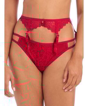This suspender belt is a match made in heaven for your Freya Temptress Bra and briefs! Made from soft sheer mesh and featuring a gorgeous lace panel at the front which adds a captivating touch. Complete with stitch detail on the suspender clips