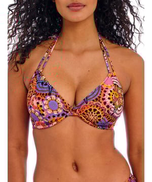 Freya Santiago Nights Halter Bikini Top. With a plunge neckline, detachable centre front ties and adjustable halter tie straps. This product is recommended as hand wash only.