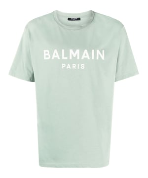 Balmain Paris Print Logo T-Shirt in Aqua Green