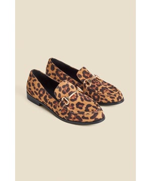 Leopard is a neutralSoft round toe silhouetteTimeless gold snaffle trim for a luxe touch Work smart, weekend cool Effortlessly cool with jeans and a blazer Add a pop of print to an all-black look