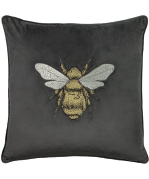 Elevate your living space to new heights with the luxuriously stitched Bee design on a soft velvet background. Complete with coordinating coloured piped edges, this cushion will sit within many modern interiors.
