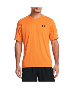 Mens Under Armour Tech Utility Short Sleeve T-Shirt in orange.- Crew neck.- Short sleeves.- Material wicks sweat & dries really fast.- Reflective details.- UA Tech™ fabric is quick-drying  ultra-soft & has a more natural feel.- Main body fabric contains at least 90% recycled polyester  excluding trims & embellishments.- 100% Polyester.- Ref: 1385976810