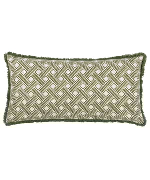 Inspired by modern, minimalist art, the Alexa cushion is a softer alternative to geometric design. Featuring watercolour basket weave lines and a soft cotton fringed trim in earthy green tones. This design will add warming, relaxing colour to a neutral interior.