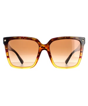 Valentino Square Dames Havana Orange Gradient Brown Gradient VA4098 VA4098 zijn een elegant ontwerp gemaakt van lichtgewicht acetaat. Het Valentino -logo is voorzien van de tempeltips voor merkherkenning. Studs op het voorframe maken de modieuze look compleet.