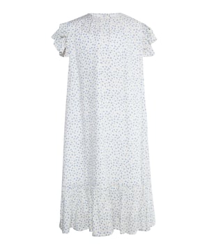 Das Kleid dieses Mädchens hat einen süßen Blumendruck. Ausgestelltes Kleid mit kurzen Ärmeln und dezenter Rüsche, hinten mit Reißverschluss geschlossen.  Der runde Ausschnitt und das kleine Muster verleihen diesem mittellangen Kleid einen Hauch von Süße. Perfekt für Kinder, die Mode lieben. Dieses Produkt ist Teil der Kids-Kollektion.  Kleid