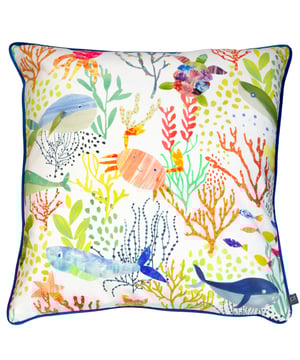 Bring a playful touch to your home, with the Bubbles Cushion. An artistic, bold print of everything you would find under the sea. Finished off with a soft velvet reverse and piped edging, a fun finishing touch for your children's room.