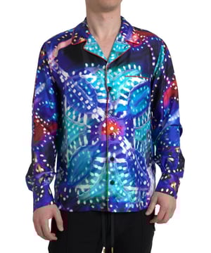 100% Authentic Dolce & Gabbana pajama shirt
  Classic neck and short sleeves
  Front button closure
  Multicolor with psychedelic print
  Logo details
  Made in Italy
  Regular fit
  Material: 100% Silk
Material: 100% Silk