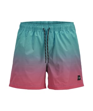 Met deze zwemshort ben je klaar voor elk avontuur in het water! De normale pasvorm en mid-rise taille zorgen voor een comfortabele pasvorm en volledige bewegingsvrijheid. De elastische tailleband met praktisch trekkoord kan perfect worden versteld zodat niets afzakt. Het meerkleurige kleurverloop maakt deze short tot een echte blikvanger en geeft je een coole, zomerse look. Een geweven label op de zijnaad benadrukt de hoogwaardige afwerking. Het lichtgewicht materiaal droogt snel, zodat je je ook buiten het water comfortabel voelt. Of je nu op het strand bent, in het zwembad of aan het spetteren - deze zwemshort is je perfecte metgezel! Een combinatie van stijl en functionaliteit, precies wat je nodig hebt!