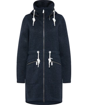 Koel en miezerig grijs is geen reden om binnen te blijven. Zeker niet met deze gebreide fleece jas van ICEBOUND . De aangenaam fijne jersey binnenkant onder een dichtgeweven gebreide look zorgt altijd voor volledig comfort. Hoge kraag met kinbeschermer, met trekkoord verstelbare capuchon en taille zorgen voor warmte bij typisch winterweer. De afgeronde zoom aan de achterkant maakt hem iets langer, zodat uw rug altijd beschermd is, zelfs op de fiets. Heb je de kap nu niet nodig? Geïntegreerd in de kraag, kan het daar gemakkelijk worden verborgen, onder een stevige rits. Natuurlijk heeft ook deze jas de sportieve en hoogwaardige details die ICEBOUND onmiskenbaar maken. De trekkoorden hebben ICEBOUND siliconenschuivers, labelritsen en discreet ton sur ton borduurwerk maken het sportieve, actieve outdoordesign compleet.  Gebreide fleece jas