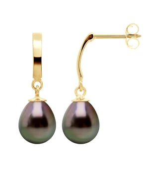 Ohrringe aus Gold 375 und echter Tahiti-Zuchtperle 8-9 mm , 0,31 in Push System - Unser Schmuck wird in Frankreich hergestellt und wird in einer Geschenkbox mit Echtheitszertifikat und internationaler Garantie geliefert