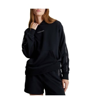 Womens Calvin Klein Sport Logo Hoodie in black.- Lined hood.- Kangaroo pocket.- Ribbed cuffs and hem.- Calvin Klein branding.- Regular fit.- Ref: 00GWS4W340BAE