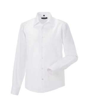 Our most premium shirt, offering a luxurious fabric and elegant contemporary design. Made from a new type of non-iron fabric that stays wrinkle free and keeps the wearer looking smart all day long. Contemporary, tailored cut with modern stiffened, semi-cutaway boned collar. Mitred cuff, adjustable with two buttons and with option for cuff links. Without chest pocket. Rounded hem. The fine micro twill fabric is a great basis for a wide variety of decoration methods and especially suitable for outstanding embroidery. The non-iron fabric doesnt decorate differently than comparable standard fabrics. Weight: 120g/m². Fabric: 100% Cotton Micro Twill. Size: Neck (ins) 14.5, chest (ins) 36-38. Neck (ins) 15, chest (ins) 36-38. Neck (ins) 15.5, chest (ins) 38-40. Neck (ins) 16, chest (ins) 40-42. Neck (ins) 16.5, chest (ins) 40-42. Neck (ins) 17, chest (ins) 42-44. Neck (ins) 17.5, chest (ins) 42-44. Neck (ins) 18, chest (ins) 44-46. Neck (ins) 18.5, chest (ins) 46-48. Neck (ins) 19, chest (ins) 46-48. Neck (ins) 19.5, chest (ins) 48-50. RUSSELL COLLECTION - a variety of Mens and Womens corporatewear in a wide range of styles, colours and sizes.