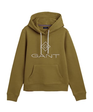 Stylischer Hoodie für Damen von der Marke GANT.
Angenehm weicher Baumwoll-Mix. Große Logo-Stickerei, Känguru-Tasche, Kapuze mit Kordelzug.