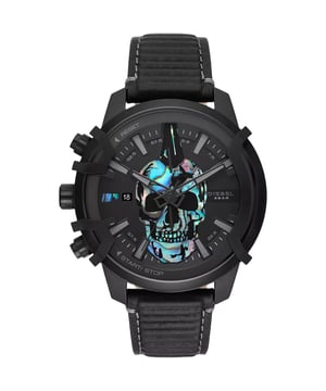 Sku: DZ4576Case Size: 48 mmMovement: Quartz ChronographPlatform: GRIFFEDStrap Material: LeatherStrap Colour: BlackCase Water Resistance: 5 ATMCase Material: Stainless SteelCase Colour: BlackDial Colour: BlackStrap Width: 22 mmClosure: Single Prong Strap BuckleStrap Inner Circumference: 200 +/- 5 mmCrystal Type: MineralBattery Type: SR621SW