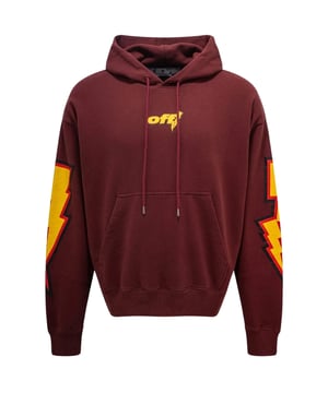 Off-White Thunder Stable Skate Fit Burgunderroter Kapuzenpullover. Het calibratie- en kaliber is een sudadera met een normale kap van Off-White. Met een modern ontwerp en een iconisch logo is de kappullover met Sicherheit een Gesprachsstarter. Zeigen Sie Ihren einzigartigen Stil!. Thunderbolt-beeld op Brust en Rucken. Verstellbare Kapuze mit Kordelzug, grote Kangurutasche vorne, normale Passform. 100% lana de algodon. Stijlcode: OMBB085F22FLE0032818