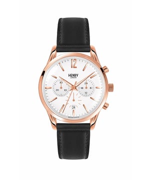 Henry London Dameshorloge Kwarts Roze Goud• Materiaal kastdeksel: Staal• Soort glas: Mineraal• Materiaal Band: Leer• Kleur kast: Roze Goud• Waterdichtheid: 0 m (0 ATM)• Diameter: 39 mm
