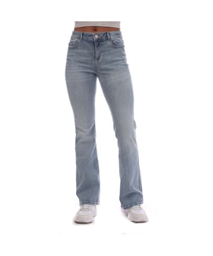Womens Vero Moda Flash Mid Rise Flared Jeans in light blue denim.- 5-pocket construction. - Zip fly and button fastening. - Mid rise.- Flared fit.- Short inside leg length approx. 30 inch  Regular inside leg length approx. 32 inch  Long inside leg length approx. 34 inch.- 69% Cotton  20% Recycled cotton  9% Elastomultiester  2% Elastane.  Machine washable.- Ref: 10302479Measurements are intended for guidance only.