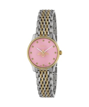 MANUFACTURER PRODUCT NUMBER YA1265030GUARANTEE 2 Year CATEGORYWatchesBRANDGUCCIWATER RESISTANT50 MetresRECIPIENTFor HerMOVEMENTQuartzCASE MATERIALStainless Steel & PVD Yellow GoldDIAL COLOURPinkSTRAP MATERIALStainless Steel & PVD Yellow GoldDIAMETER29mmBRAND COLLECTIONSG-Timeless
