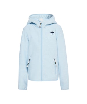 Mit ihrer fest gestrickten Außenseite und dem kuscheligen Teddyfell in der Innenseite ist diese Schmuddelwedda Strickfleecejacke ideal für die Übergangszeiten. Ausgestattet mit einer großen gefütterten Kapuze, einem Reißverschluss mit Kinnschutz und den seitlichen Eingrifftaschen ist sie robust und waschbar. Auf der Brust ist der typische Schmuddelwedda-Regenschirm gestickt und auch am Oberarm und auf der Rückseite befinden sich aufwendige Logo-Stickereien.  Strickfleeceblouson