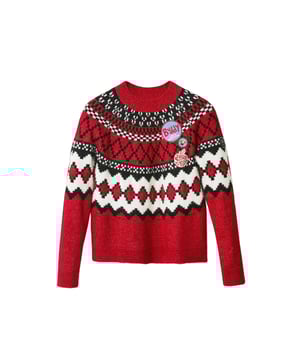 Marca: Desigual   Género: Mujer   Tipo: Punto   Color: Rojo   Patrón: Geométrico   Escote: Cuello Redondo   Mangas: Mangas Largas   Temporada: Otoño/invierno