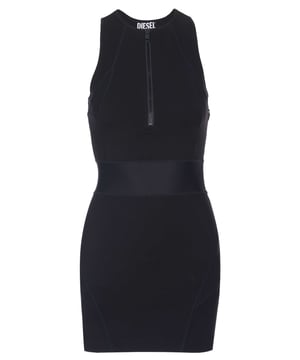 67% Viskose, 28% Nylon, 5% Elastan; Diesel Kleid;  Modell: A045630JASB 9XX;  Hochwertig verarbeitet;  Stretch;  Rundhals;  Half-Zip;  Seitlicher Reißverschluss;  Elastischer Gummibund in Taillenhöhe