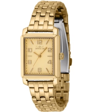 De Invicta 46665 heeft een roestvrijstalen horlogekast van 24 millimeter met een gouden wijzerplaat.
Dit model wordt aangedreven door een accuraat Quartz uurwerk.
3 bar waterdicht.
Dit model is onderdeel van de Invicta Vintage collectie.

Inclusief 2 jaar garantie.
